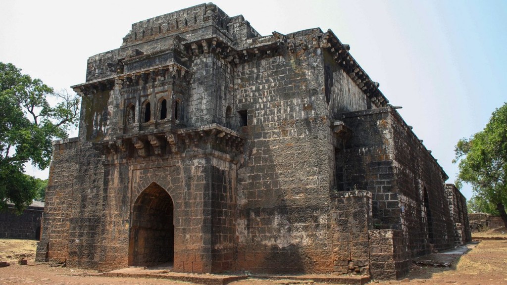 Stone gateway and walls of Panhala Fort near Kolhapur