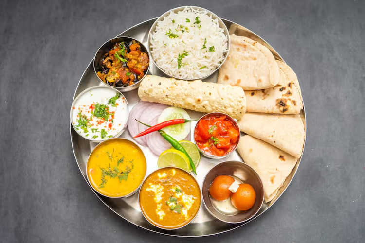Veg thali served at Chaitali Pure Veg Restaurant, Kolhapur